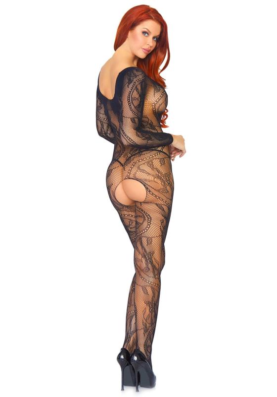 SO8617 Бодистокинг Leg Avenue Swirl Lace Bodystocking One size Black, ажурная ткань, доступ