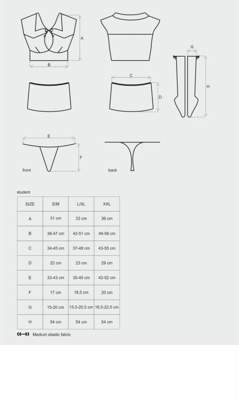 SO7731 Эротический костюм студентки Obsessive Student 4 pcs costume S/M, топ, юбка, стринги, гольфы