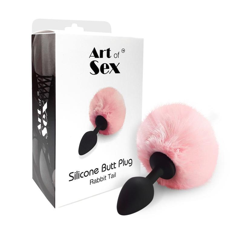 SO6693 Силиконовая анальная пробка М Art of Sex - Silicone Bunny Tails Butt plug Pink, диаметр 3,5 см