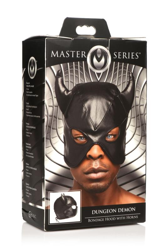 SO8800 Маска Master Series Dungeon Demon Bondage Mask with Horns - Black