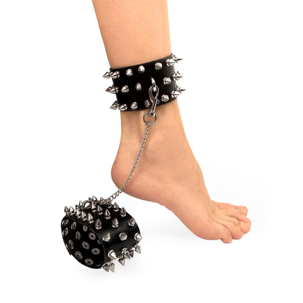 SO7367 Поножи с шипами из натуральной кожи Art of Sex - Rose, цвет черный