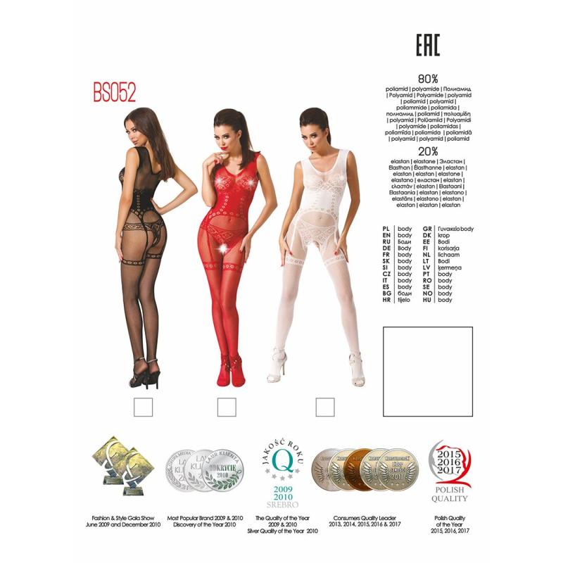 PBS052R Бодистокинг Passion BS052 red, комбинезон, имитация корсета с подтяжками, чулок и трусиков