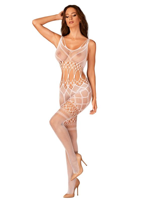 SO7695 Сетчатый бодистокинг с имитацией топа и шорт Obsessive Bodystocking G330 S/M/L, white, с доступом