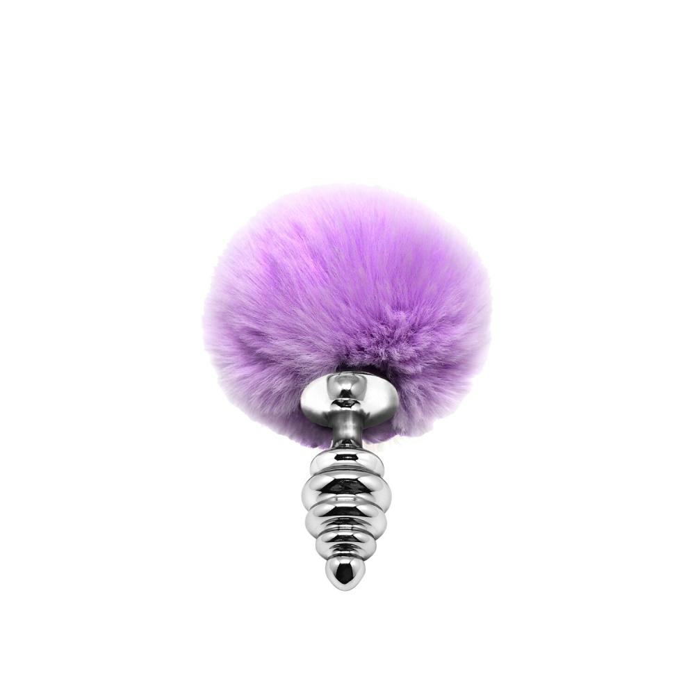SO6306 Металлическая анальная пробка Кроличий хвостик Alive Fluffy Twist Plug S Purple, диаметр 2,9 см