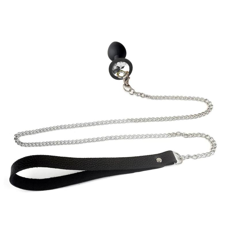 SO6181 Силиконовая анальная пробка Art of Sex Silicone Anal Plug with Leash size L с поводком Black
