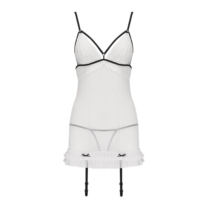 EL16405 Сорочка прозрачная с пажами ORIHIME CHEMISE white S/M - Passion, трусики, стрэпы