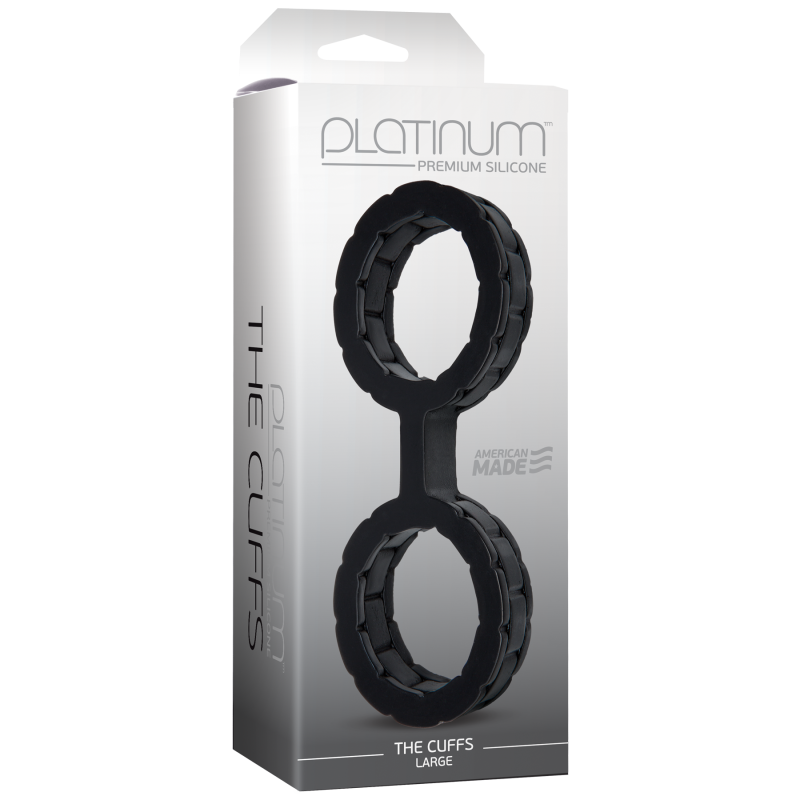 SO1967 Наручники из силикона Doc Johnson The Cuffs Large - Black, хорошо тянутся, для рук и для ног