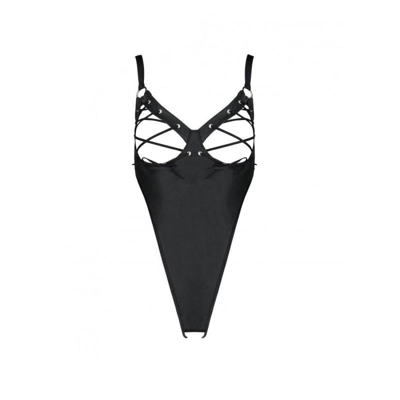 SO6403 Боди из экокожи Celine Body black L/XL — Passion: с доступом, открытый