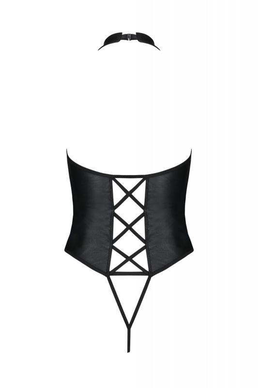 SO7105 Боди из экокожи Passion Nancy Body 6XL/7XL black, с имитацией шнуровки и открытым доступом