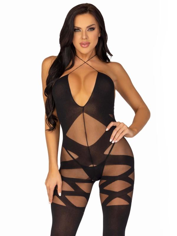 SO8619 Бодистокинг Leg Avenue Illusion halter bodystocking One size Black, доступ