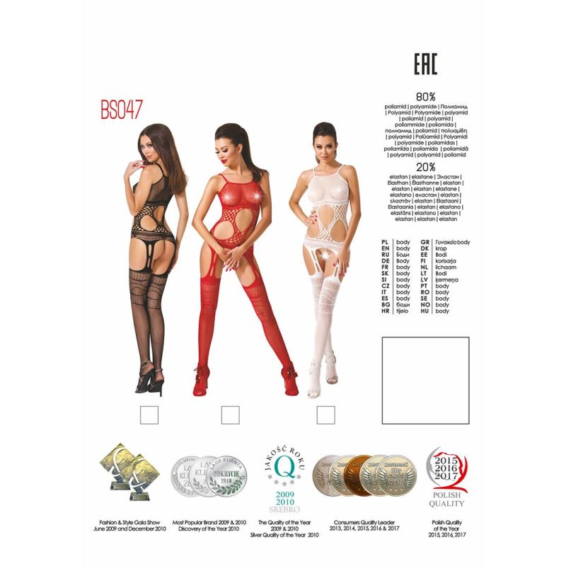 PBS047B Бодистокинг Passion BS047 black, комбинезон, имитация топа, чулок и пояса