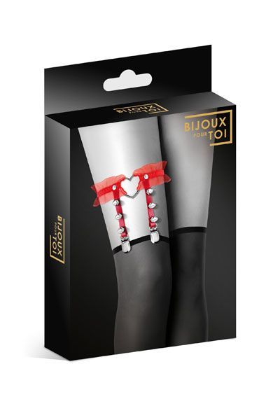 SO2224 Гартер на ногу Bijoux Pour Toi - WITH HEART AND SPIKES Red, сексуальна підв'язка з сердечком