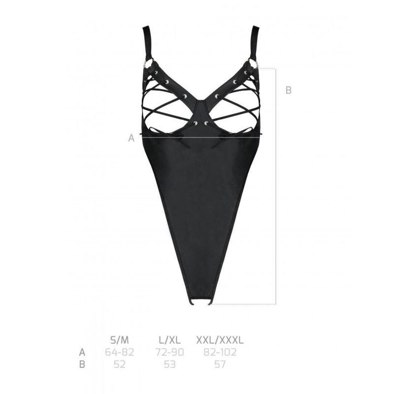 SO6403 Боди из экокожи Celine Body black L/XL — Passion: с доступом, открытый