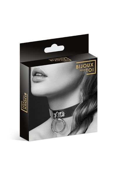 SO1879 Чокер з кільцем для повідця Bijoux Pour Toi - FETISH Black, екошкіра