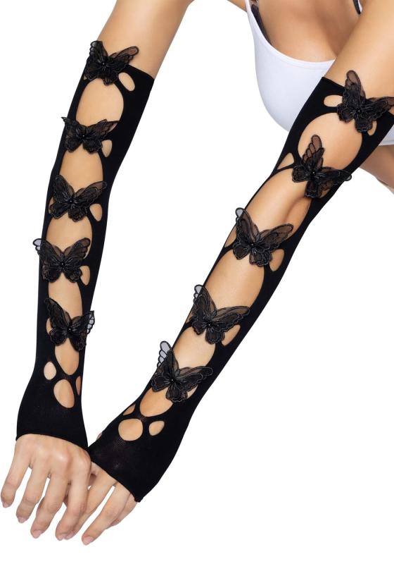 SO8575 Митенки Leg Avenue Butterfly applique arm warmers Black, бабочки