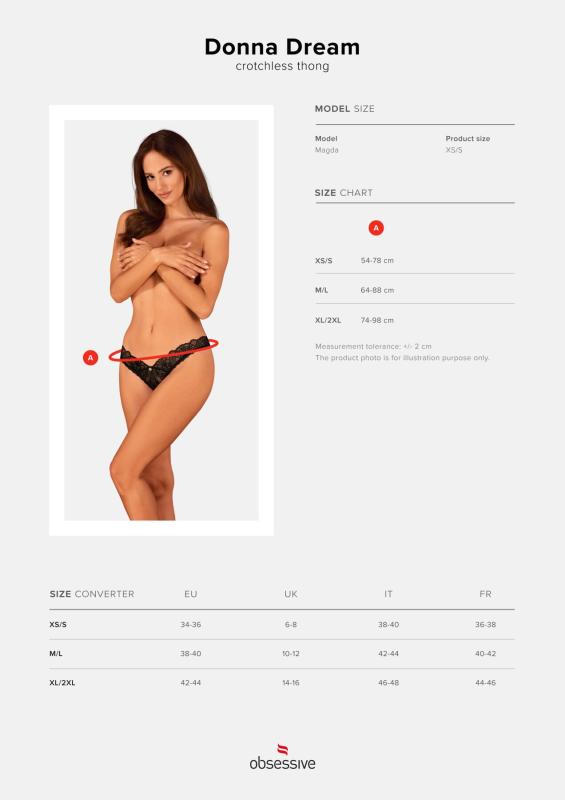 SO8643 Кружевные стринги Obsessive Donna Dream crotchless thong M/L Black, открытый доступ