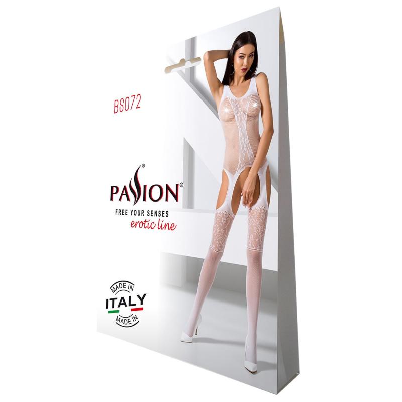 SO4143 Бодистокинг с имитацией чулок и ажурной вставкой Passion BS072 white