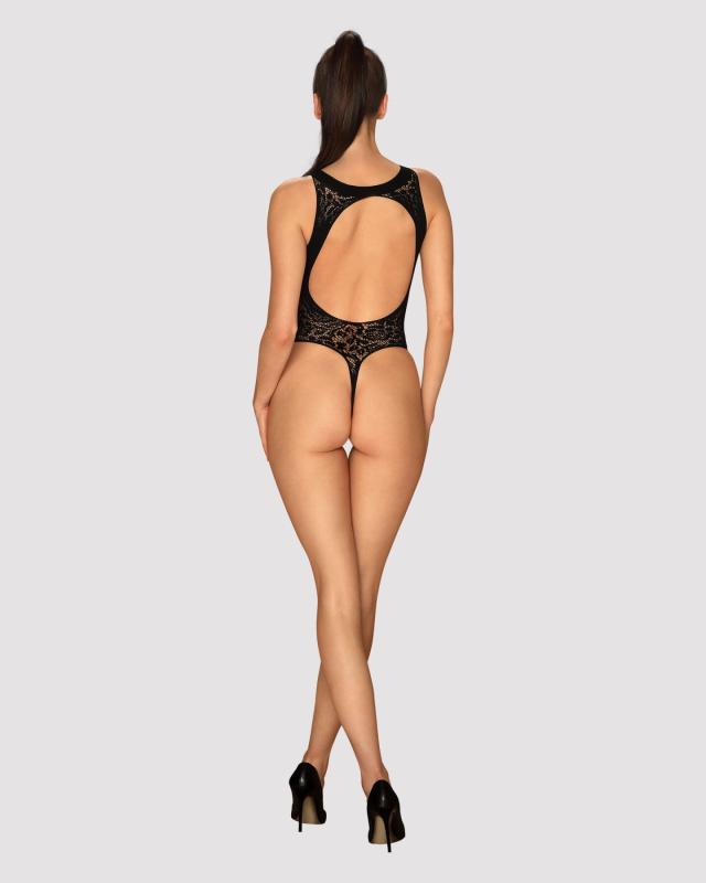 SO7214 Ажурный бодистокинг с эффектом шнуровки Obsessive B129 teddy black XL/XXL, черный, с доступом