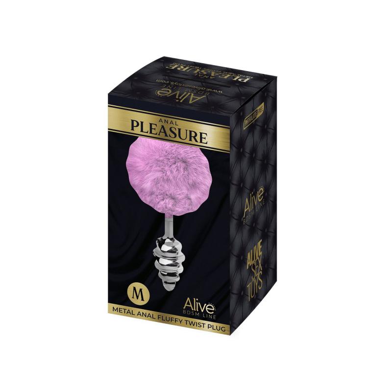 SO6308 Металева анальна пробка Кролячий хвостик Alive Fluffy Twist Plug M Purple, діаметр 3,4 см