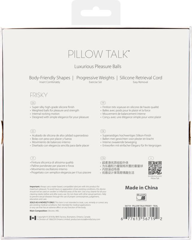 SO2722 Роскошные вагинальные шарики PILLOW TALK - Frisky Teal с кристаллом, диаметр 3,2см, вес 49-75гр