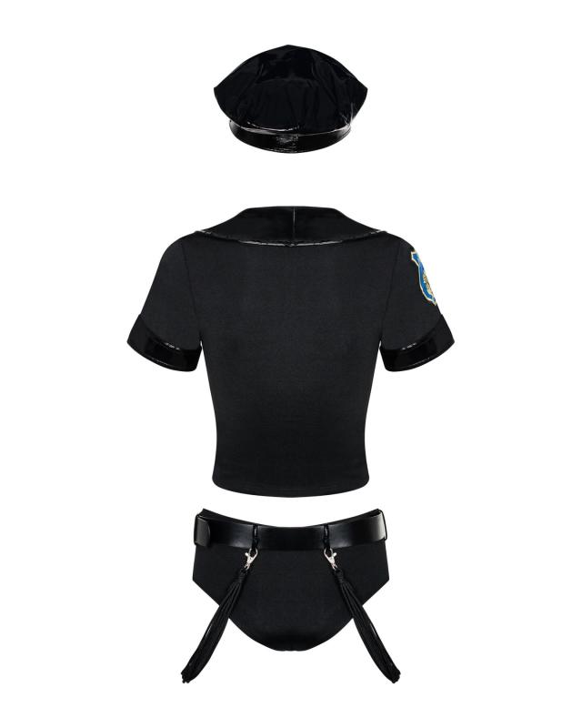 SO7725 Эротический костюм полицейского Obsessive Police set S/M, black, топ, шорты, кепка, пояс, портупея