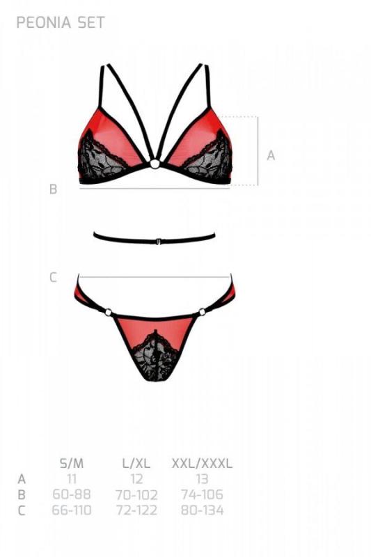 SO8468 Комплект белья Passion PEONIA SET XXL/XXXL red, бра, трусики