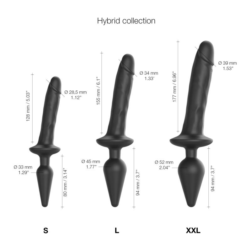 SO6830 Анальная пробка с дилдо 2в1 Strap-On-Me SWITCH PLUG-IN REALISTIC DILDO Black XXL, диаметр 5,2/3,9 см