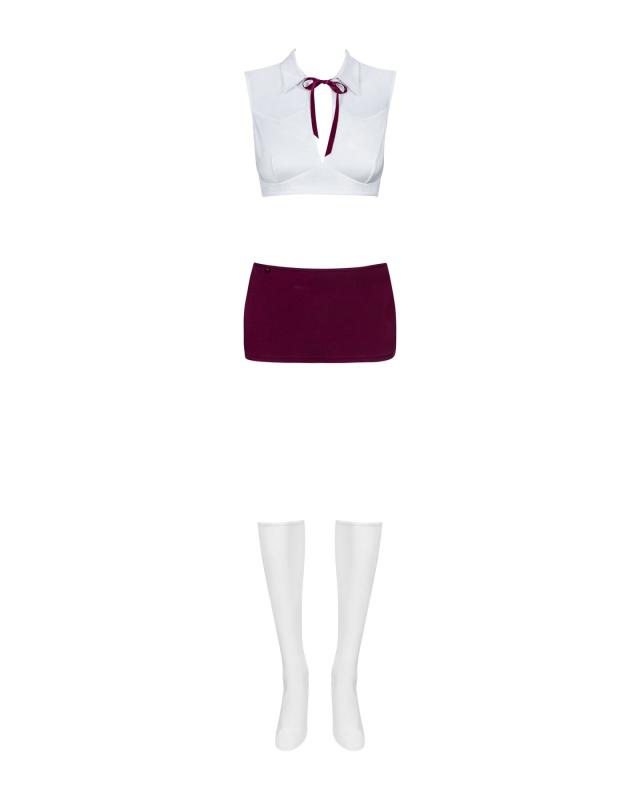 SO7731 Эротический костюм студентки Obsessive Student 4 pcs costume S/M, топ, юбка, стринги, гольфы