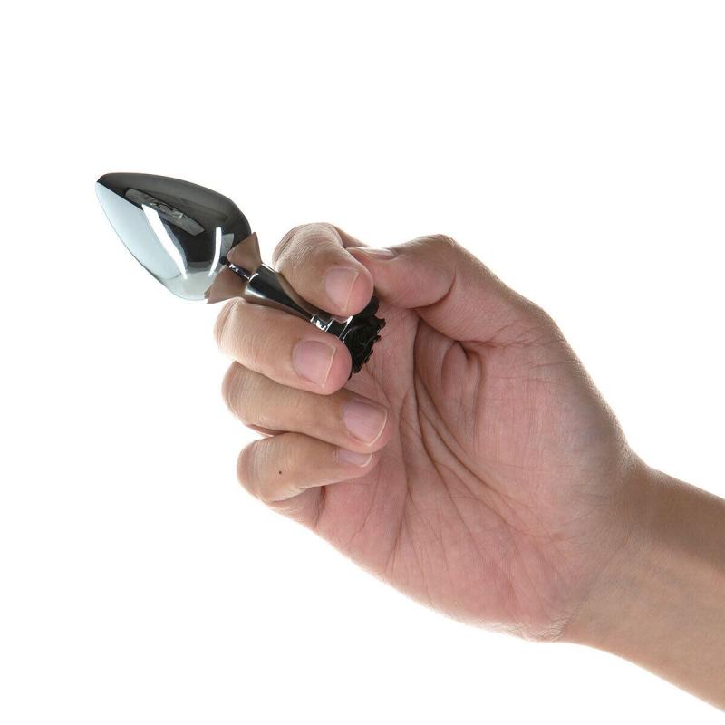 SO5572 Металлическая анальная пробка Lux Active с розой - Rose Anal Plug - Black, вибропуля в подарок