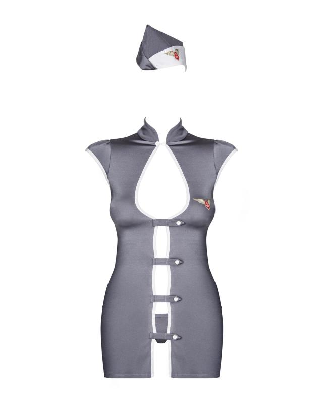 SO7308 Эротический костюм стюардессы Obsessive Stewardess 3 pcs costume grey S/M, серый, платье, стринги, п