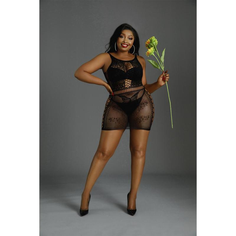 SO8192 Платье-бодистокинг Moonlight Plus Model 01 XL-XXXL Black, мини, без рукавов