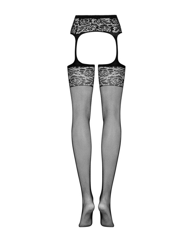 SO7273 Сетчатые чулки-стокинги с имитацией гартеров Obsessive Garter stockings S500 S/M/L, черные, с доступ