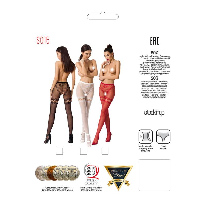 PSS015W Эротические колготки-бодистокинг Passion S015 white, имитация чулок в сеточку и трусиков с доступом