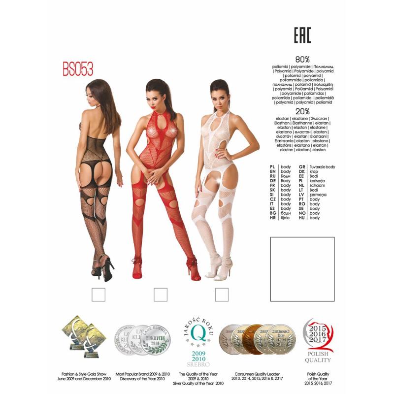 PBS053B Бодистокинг Passion BS053 black, комбинезон, имитация чулок и пояса