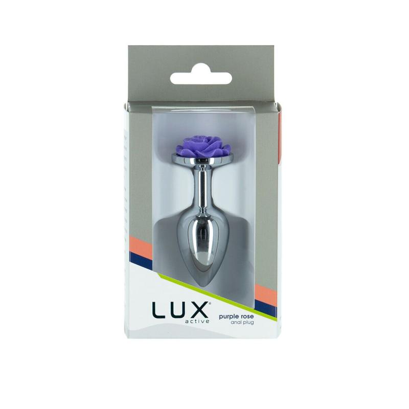 SO5573 Металлическая анальная пробка Lux Active с розой - Rose Anal Plug - Purple, вибропуля в подарок