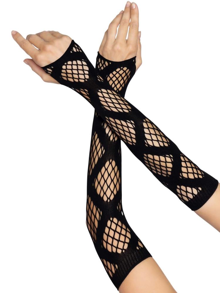 SO8574 Довгі мітенки Leg Avenue Faux wrap net arm warmers One size Black, велика сітка