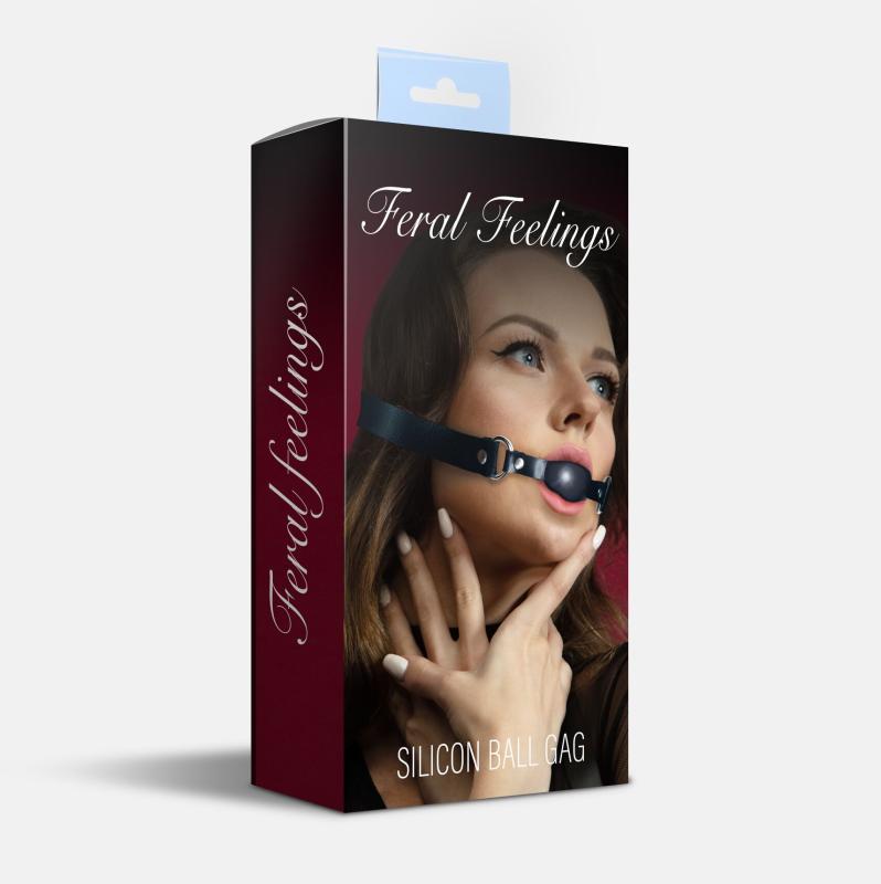 SO8265 Кляп силиконовый Feral Feelings Silicon Ball Gag Black/Black, черный ремень, черный шарик