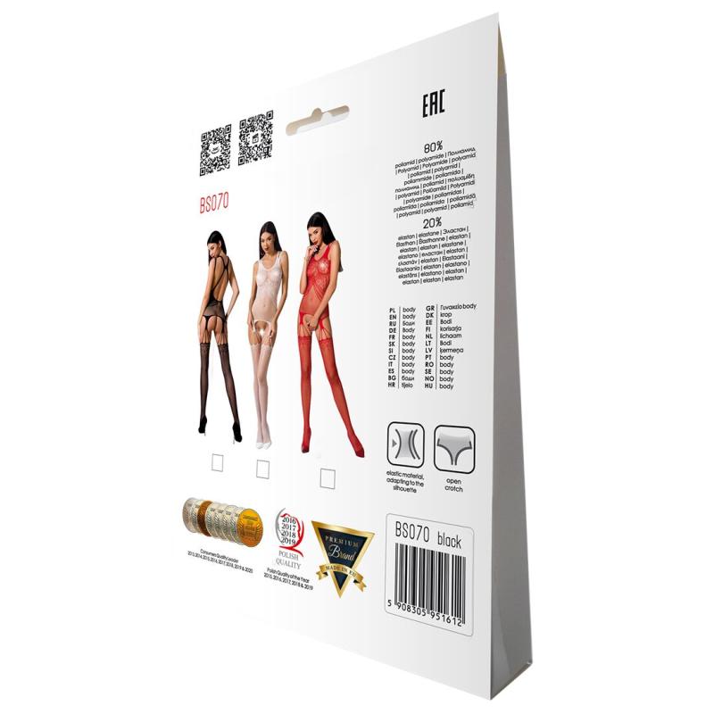 PBS070R Бодистокинг Passion BS070 red, комбинезон, имитация чулок и ажурного топа