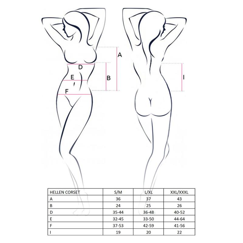 EL14501 Корсет с пажами HELLEN CORSET black S/M - Passion, трусики, полупрозрачный