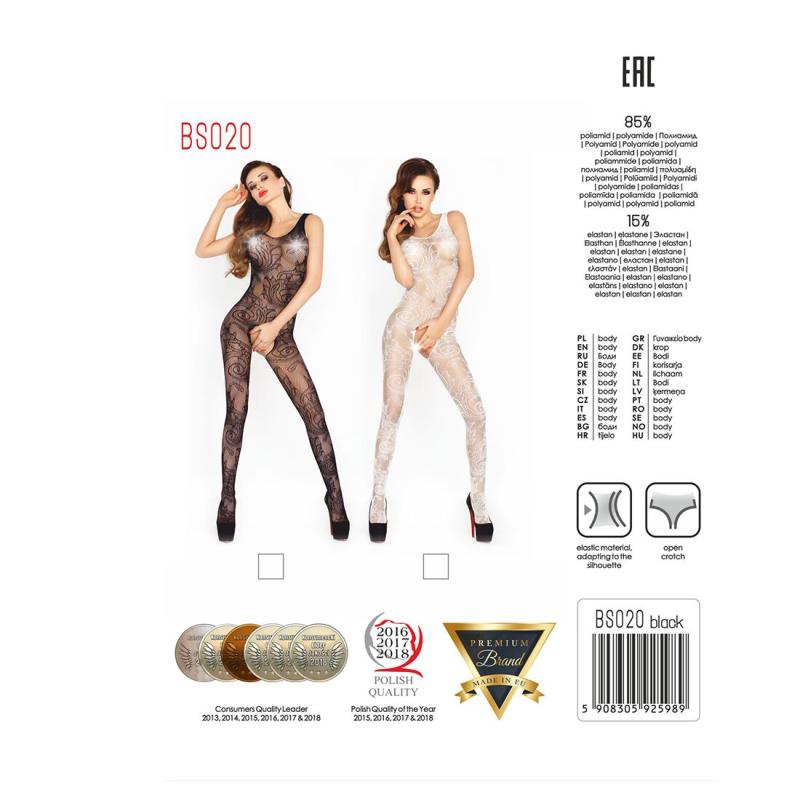 PBS020W Бодистокинг Passion BS020 white, комбинезон, фантазийный узор