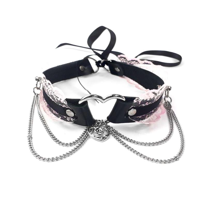 SO6787 Сексуальний чокер Art of Sex - Karen з натуральної шкіри, Чорно-рожевий