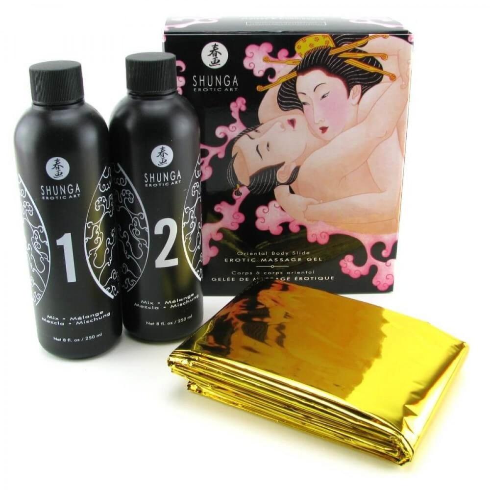 SO2551 Гель для NURU массажа Shunga Oriental Body-to-Body – Sparkling Strawberry Wine плюс простыня