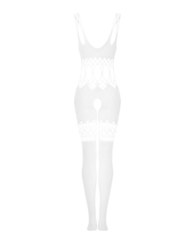 SO7695 Сетчатый бодистокинг с имитацией топа и шорт Obsessive Bodystocking G330 S/M/L, white, с доступом
