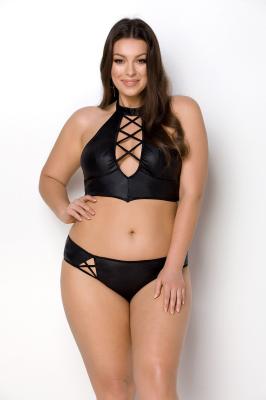 Комплект из экокожи Passion Nancy Bikini 4XL/5XL black, бра и трусики с имитацией шнуровки