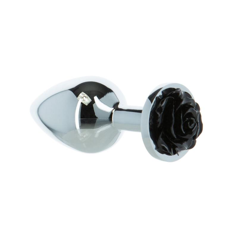 SO5572 Металлическая анальная пробка Lux Active с розой - Rose Anal Plug - Black, вибропуля в подарок