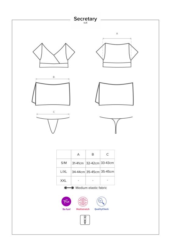 SO7306 Эротический костюм секретарши Obsessive Secretary suit 5pcs black S/M, черно-белый, топ, юбка, стрин