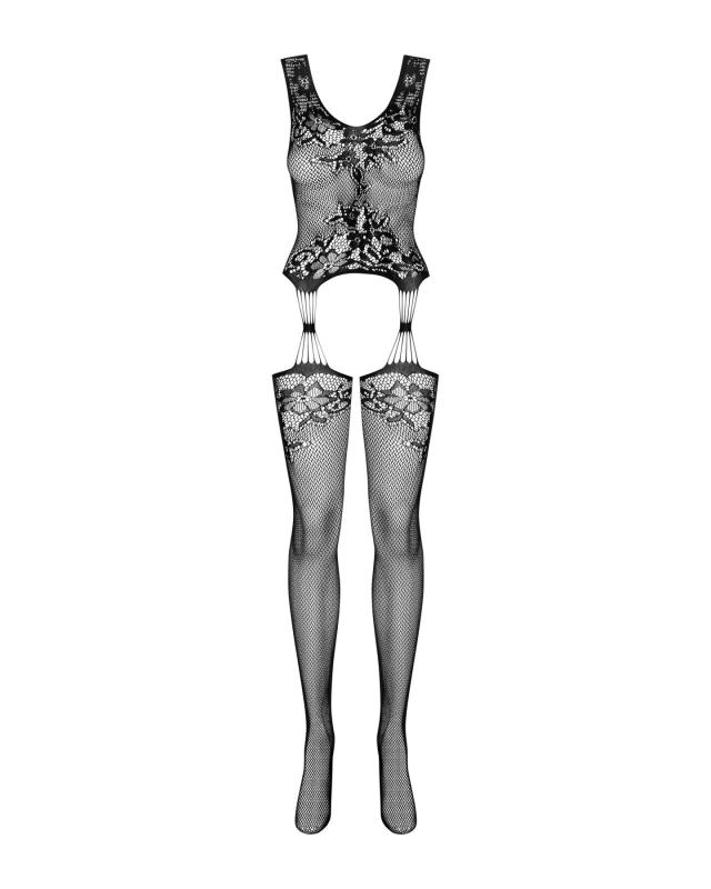 SO7228 Бодистокинг Obsessive Bodystocking F221 S/M/L, силуэтный цветочный рисунок, имитация чулок