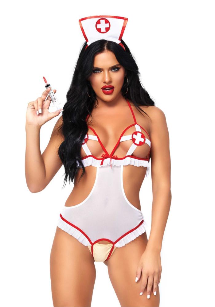 SO7892 Костюм медсестри Leg Avenue Naughty Nurse, one size, боді та шапочка