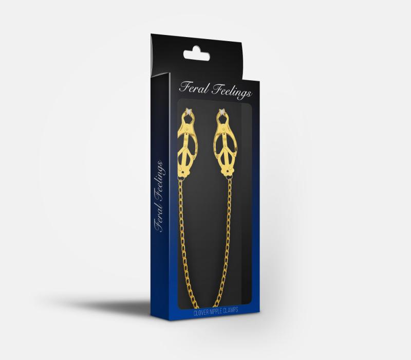 SO8275 Зажимы для сосков с цепочкой Feral Feelings – Clover nipple clamps, золото/белый