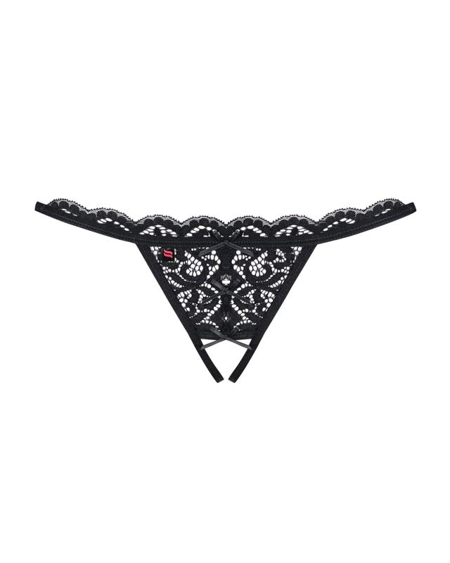 SO7176 Кружевные танга с двумя отверстиями Obsessive 831-THC-1 crotchless thong L/XL, черные, бантики